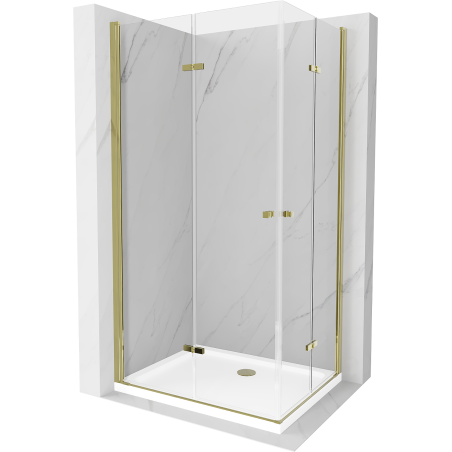 Mexen Lima Duo folding shower enclosure 100 x 90 cm, transparent, gold + Flat tray - 856-100-090-50-02-4010G