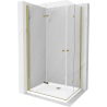 Mexen Lima Duo folding shower enclosure 100 x 90 cm, transparent, gold + Flat tray - 856-100-090-50-02-4010G