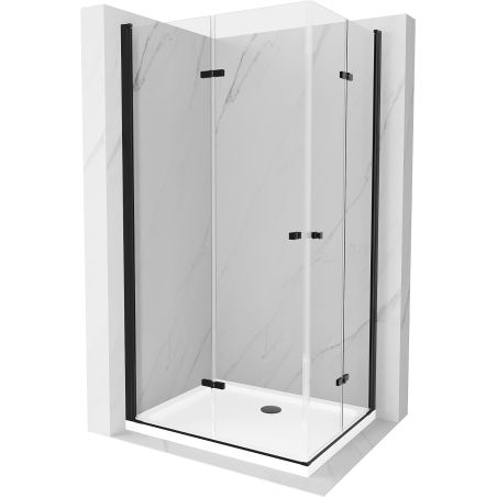 Mexen Lima Duo inklapbare douchecabine 80 x 70 cm, transparant, zwart + Flat douchebak - 856-080-070-70-02-4010B