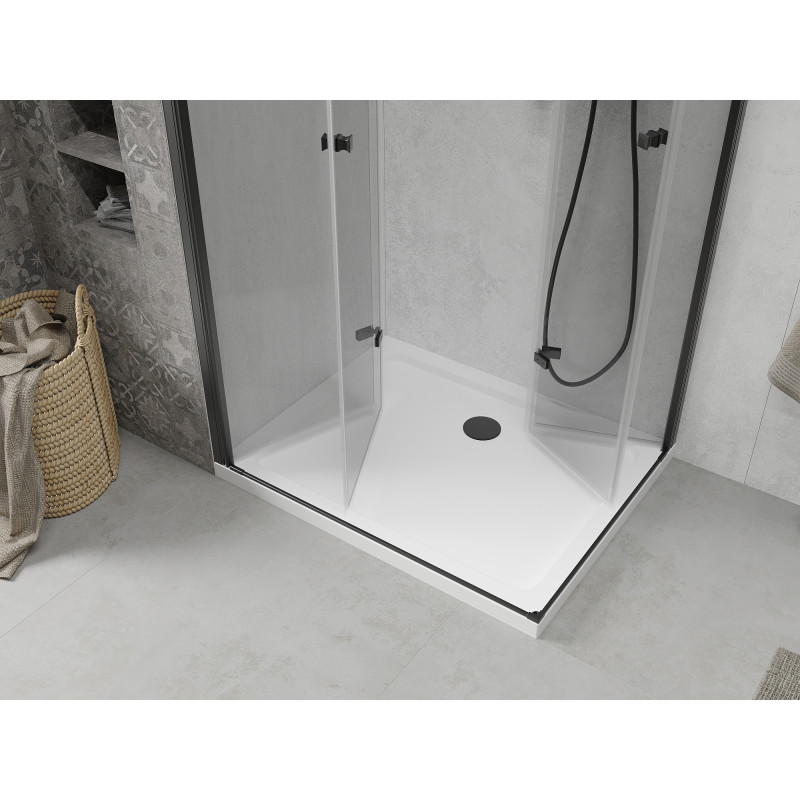 Mexen Lima Duo kabina prysznicowa składana 80 x 70 cm, transparent, czarna + brodzik Flat - 856-080-070-70-02-4010B