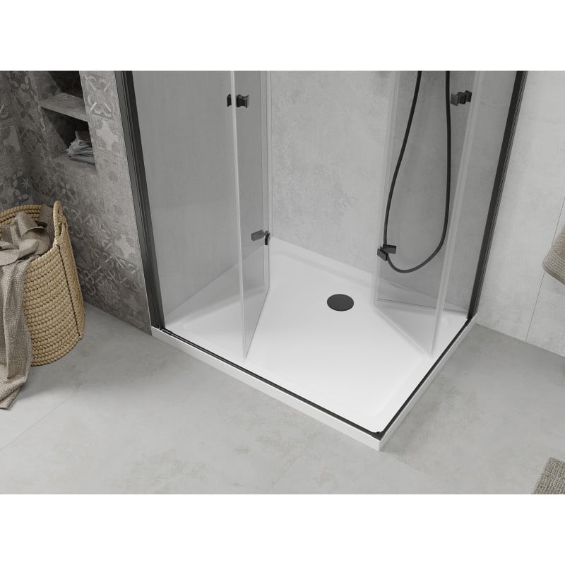 Mexen Lima Duo zusammenklappbare Duschkabine 80 x 70 cm, transparent, schwarz + Flat Duschwanne - 856-080-070-70-02-4010B