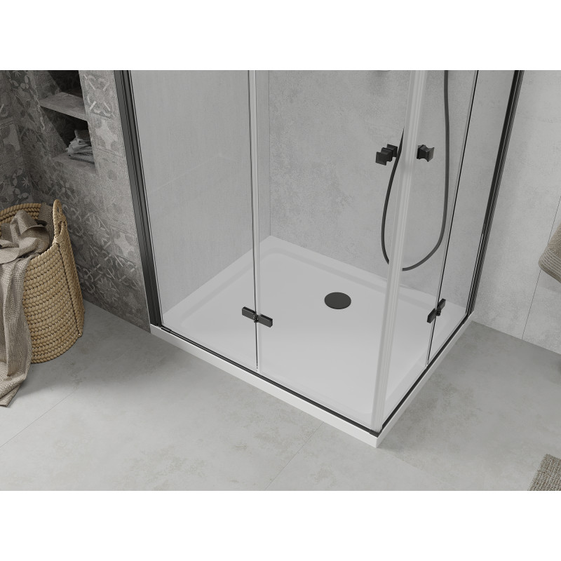 Mexen Lima Duo cabina de ducha plegable 80 x 70 cm, transparente, negra + plato de ducha Plano - 856-080-070-70-02-4010B