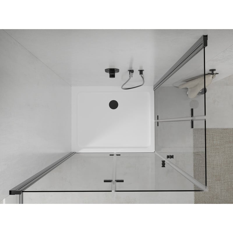 Mexen Lima Duo inklapbare douchecabine 80 x 70 cm, transparant, zwart + Flat douchebak - 856-080-070-70-02-4010B