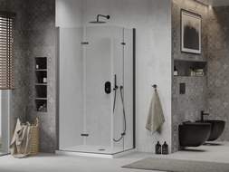 Mexen Lima Duo Folding Shower Cabin 80 x 70 cm, Transparent, Black + Flat Shower Tray - 856-080-070-70-02-4010B
