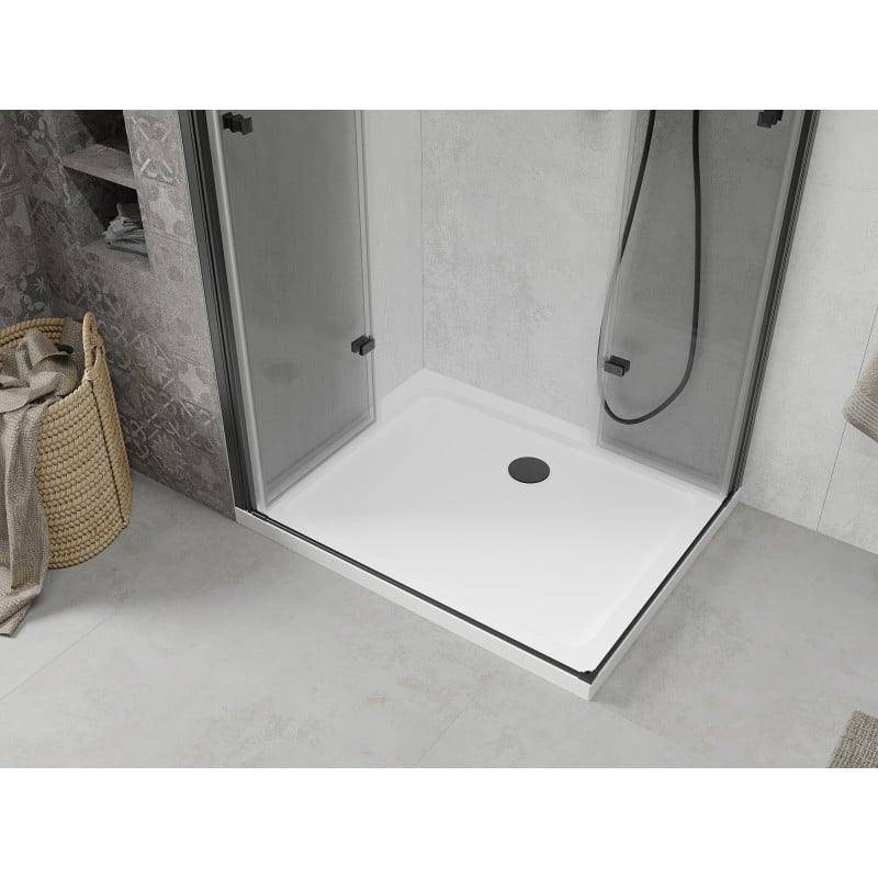 Mexen Lima Duo inklapbare douchecabine 80 x 70 cm, transparant, zwart + Flat douchebak - 856-080-070-70-02-4010B