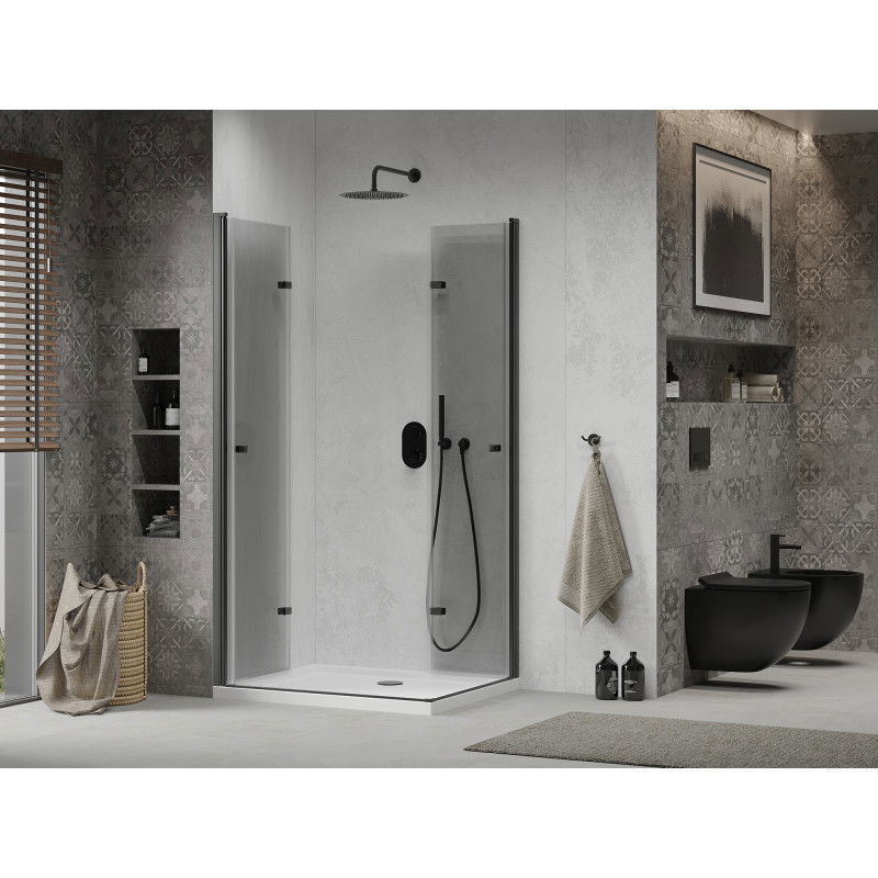Mexen Lima Duo foldable shower cabin 80 x 70 cm, transparent, black + Flat tray - 856-080-070-70-02-4010B