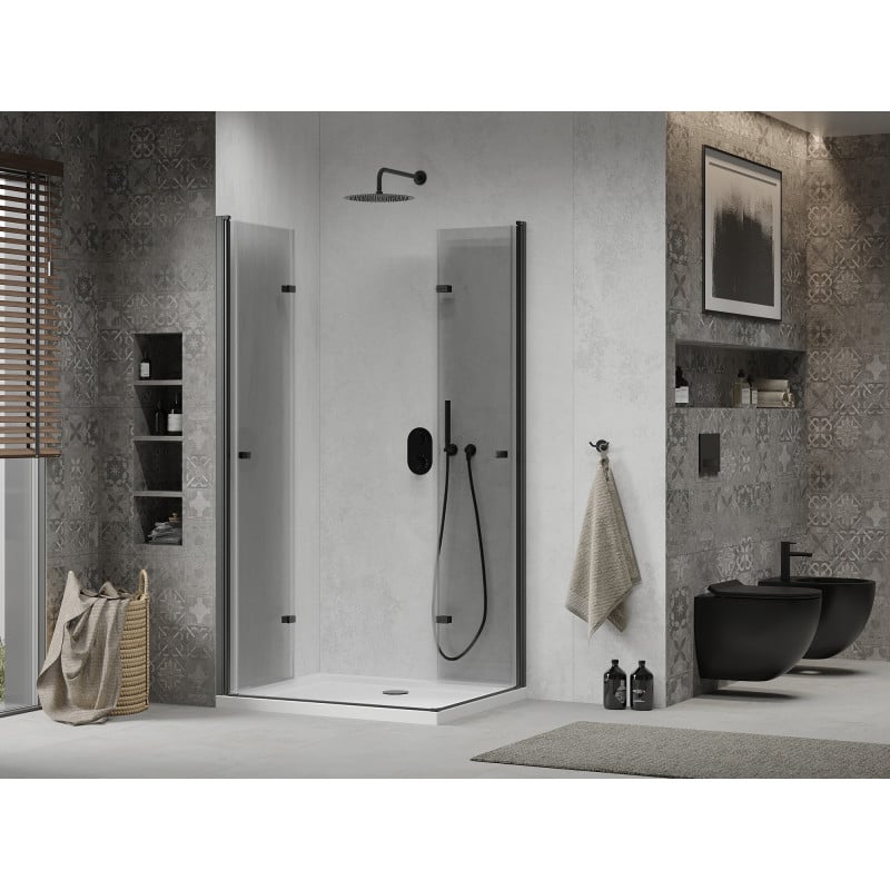 Mexen Lima Duo zusammenklappbare Duschkabine 80 x 70 cm, transparent, schwarz + Flat Duschwanne - 856-080-070-70-02-4010B