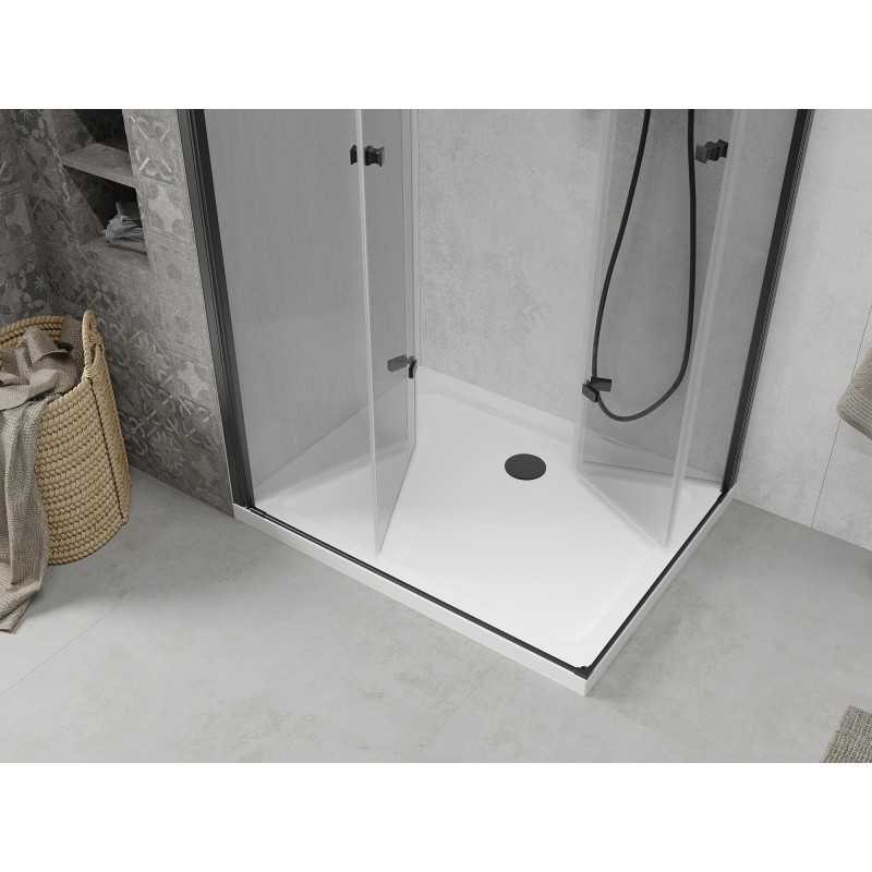 Mexen Lima Duo sklopiva tuš kabina 90 x 80 cm, prozirno, crno + plitica Flat - 856-090-080-70-02-4010B