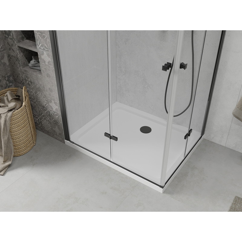 Mexen Lima Duo sklopiva tuš kabina 90 x 80 cm, prozirno, crno + plitica Flat - 856-090-080-70-02-4010B