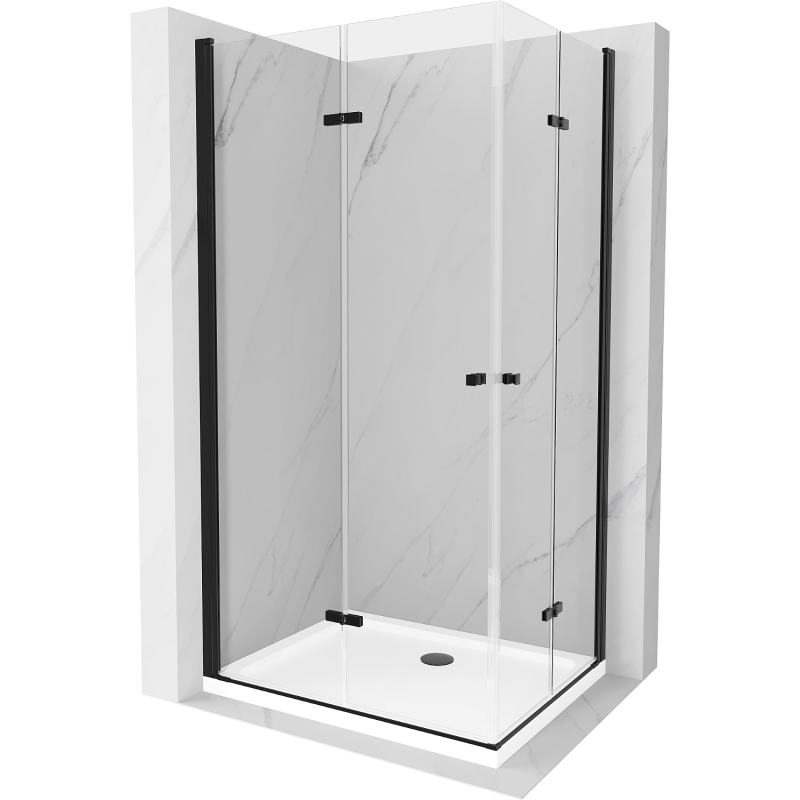 Mexen Lima Duo faltbare Duschkabine 90 x 80 cm, transparent, schwarz + Duschwanne Flat - 856-090-080-70-02-4010B