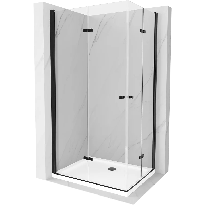 Mexen Lima Zložljiva pršna kabina Duo 90 x 80 cm, prozorna, črna + Flat kad - 856-090-080-70-02-4010B