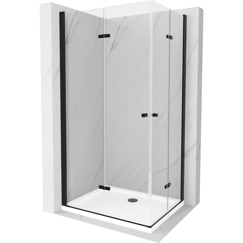 Mexen Lima Duo inklapbare douchecabine 100 x 90 cm, transparant, zwart + Flat douchebak - 856-100-090-70-02-4010B