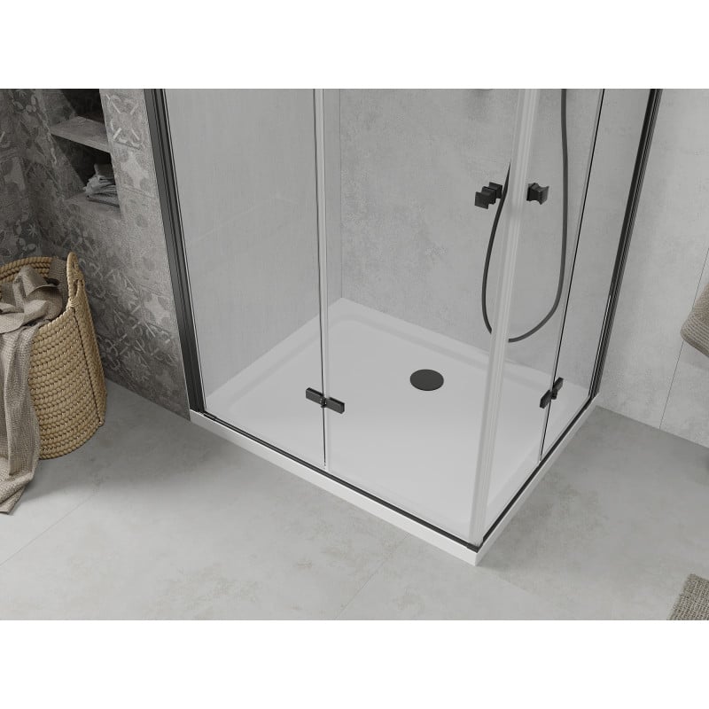 Mexen Lima Duo folding shower enclosure 100 x 90 cm, transparent, black + Flat shower tray - 856-100-090-70-02-4010B