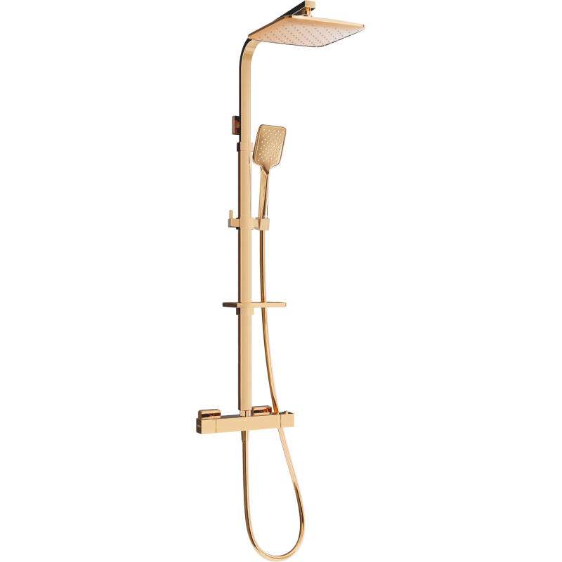 Mexen CQ62 virsmas dušas komplekts ar lietus dušu un termostatisko jaucējkrānu, rozā zelts - 772506295-60