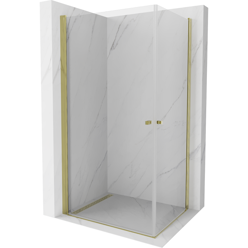 Mexen Pretoria Duo douchecabine met openslaande deur 90 x 80 cm, transparant, goudkleurig - 852-090-080-50-00-02