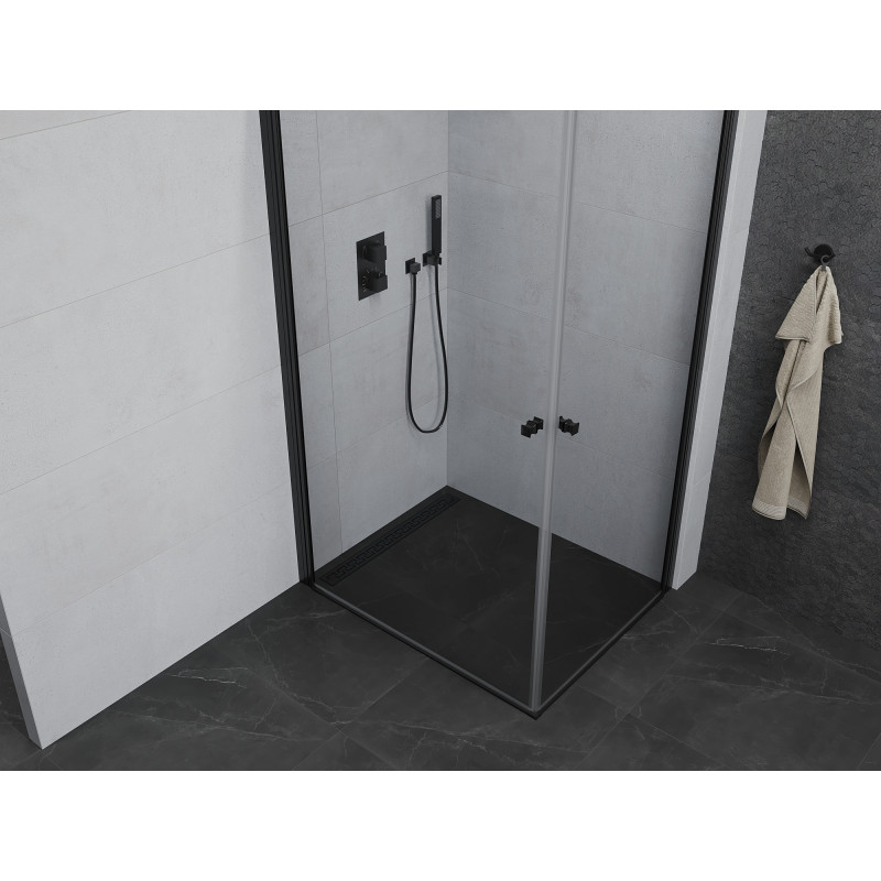 Mexen Pretoria Cabina de ducha abatible Duo 80 x 70 cm, transparente, negra - 852-080-070-70-00-02