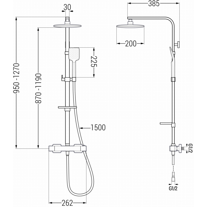 Mexen CQ62 set doccia esterno con soffione e miscelatore termostatico, grafite - 772506295-66