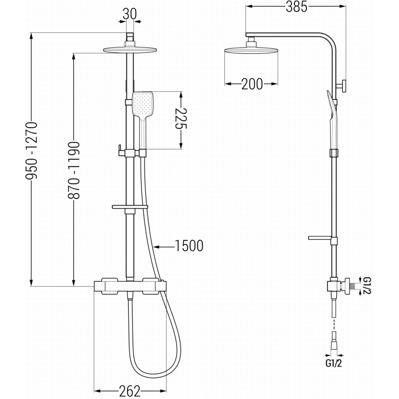 Mexen CQ62 uppsatt duschset med takdusch och termostatblandare, borstad gun gray - 772506295-66