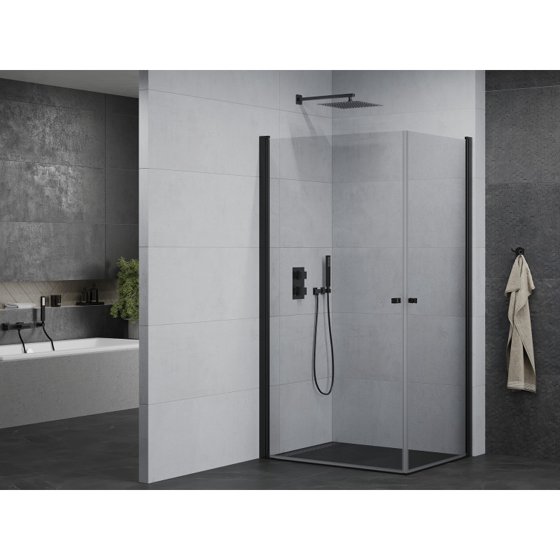 Mexen Pretoria Cabine de douche duo pivotante 90 x 80 cm, transparente, noire - 852-090-080-70-00-02