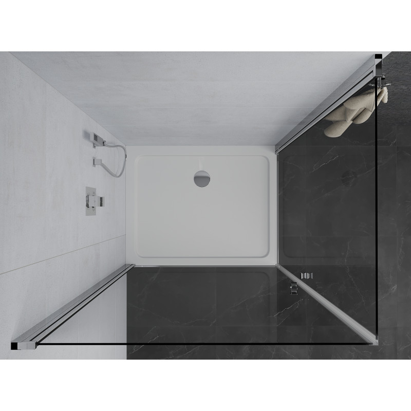 Mexen Pretoria Duo scharnierende douchecabine 80 x 70 cm, transparant, chroom + Flat douchebak - 852-080-070-01-02-4010
