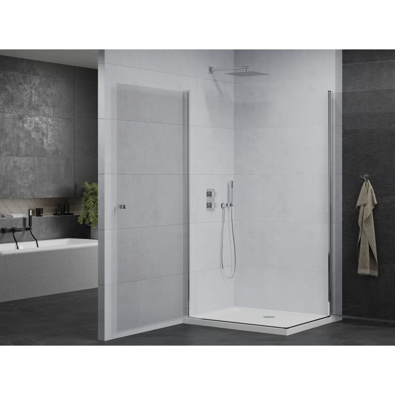 Mexen Pretoria Cabine de douche pivotante Duo 90 x 80 cm, transparente, chrome + receveur plat - 852-090-080-01-02-4010