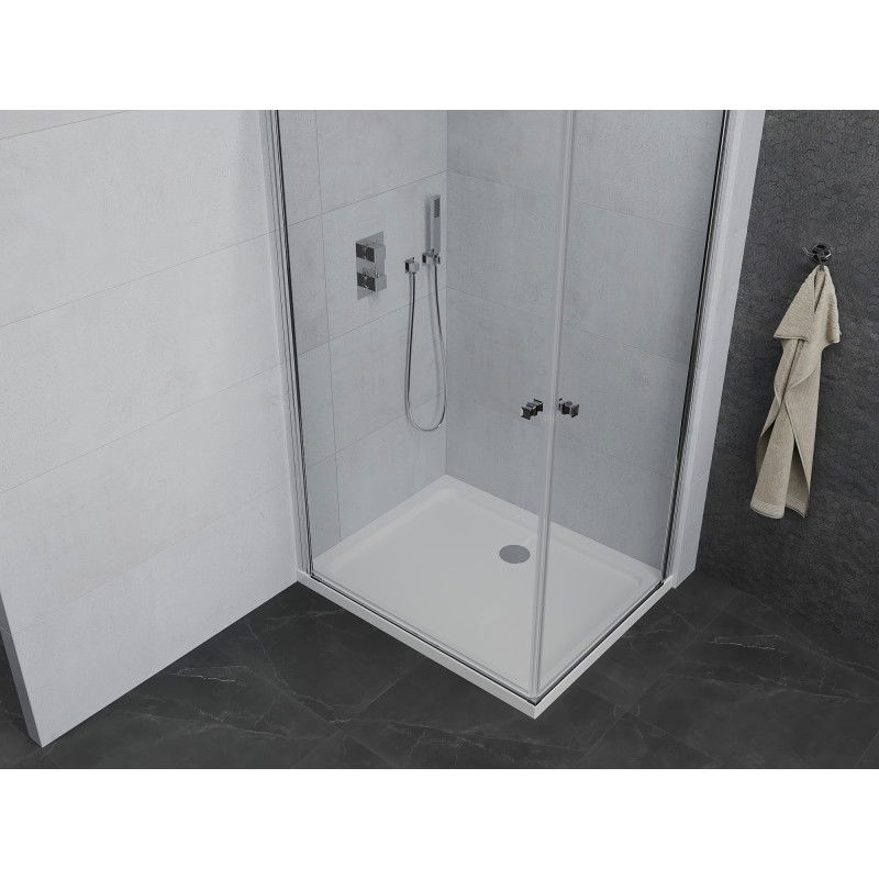 Mexen Pretoria Duo cabine de douche pivotante 90 x 80 cm, transparent, chrome + bac à douche Flat - 852-090-080-01-02-4010