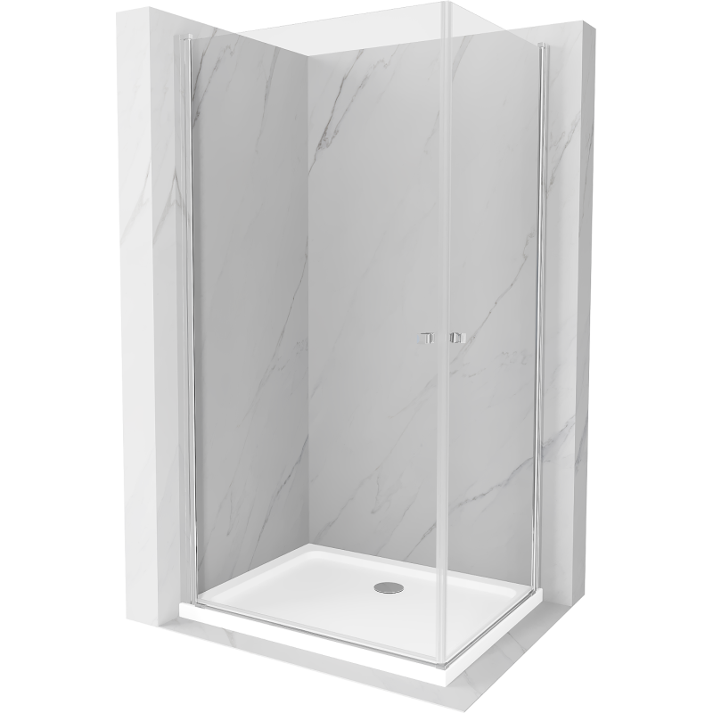 Mexen Pretoria Duo 90 x 80 cm Hinged Shower Enclosure, Transparent, Chrome + Flat Tray - 852-090-080-01-02-4010