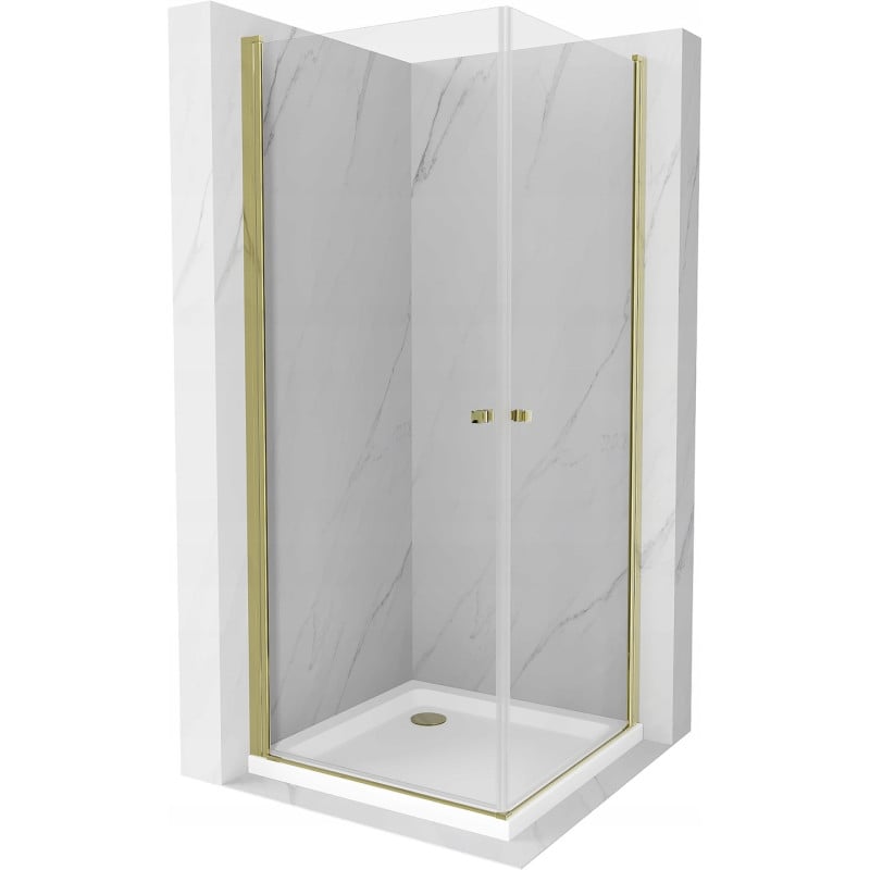 Mexen Pretoria Duo Duschkabine schwenkbar 70 x 70 cm, transparent, gold + Flat Duschwanne - 852-070-070-50-02-4010G