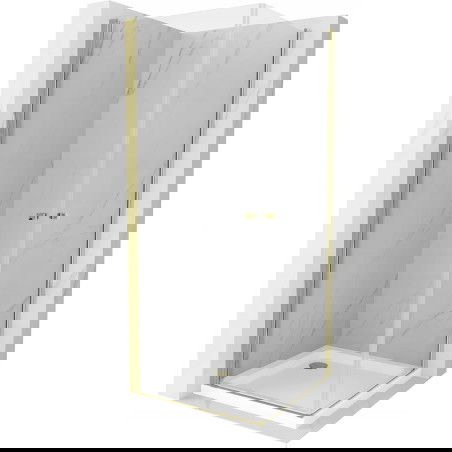 Mexen Pretoria Duo cabina doccia a battente 70 x 70 cm, trasparente, dorato + piatto Flat - 852-070-070-50-02-4010G