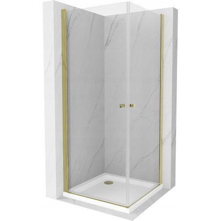 Mexen Pretoria Duo cabine de douche pivotante 70 x 70 cm, transparente, or + receveur plat - 852-070-070-50-02-4010G