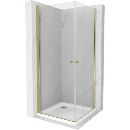 Mexen Pretoria Duo Duschkabine schwenkbar 70 x 70 cm, transparent, gold + Flat Duschwanne - 852-070-070-50-02-4010G
