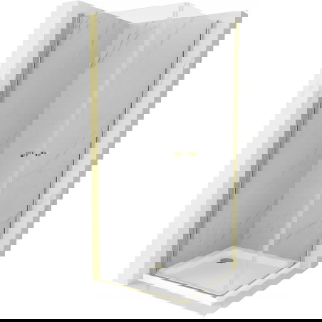 Mexen Pretoria Duo tuš kabina z vrati na tečajih 70 x 70 cm, prozorna, zlata + ploščica Flat - 852-070-070-50-02-4010G