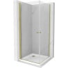 Mexen Pretoria Duo Duschkabine schwenkbar 70 x 70 cm, transparent, gold + Flat Duschwanne - 852-070-070-50-02-4010G