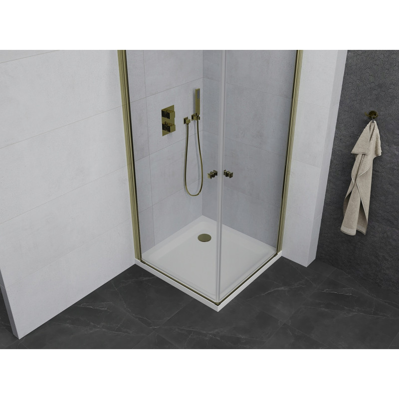 Mexen Pretoria Duo-Pendelduschkabine 70 x 70 cm, transparent, Gold + Flat-Duschwanne - 852-070-070-50-02-4010G