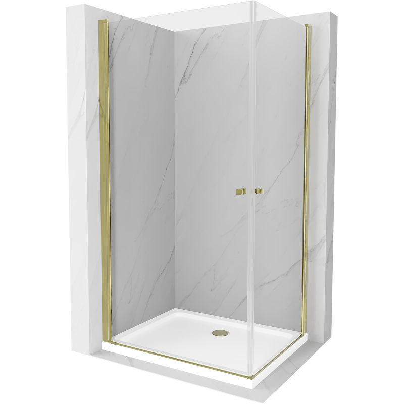 Mexen Pretoria Duo Duschkabine schwenkbar 80 x 70 cm, transparent, gold + Duschwanne Flat - 852-080-070-50-02-4010G