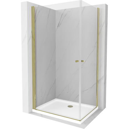Mexen Pretoria Duo cabine de douche pivotante 80 x 70 cm, transparent, doré + receveur de douche Flat - 852-080-070-50-02-4010G