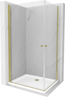 Mexen Pretoria Duo Duschkabine schwenkbar 80 x 70 cm, transparent, gold + Duschwanne Flat - 852-080-070-50-02-4010G