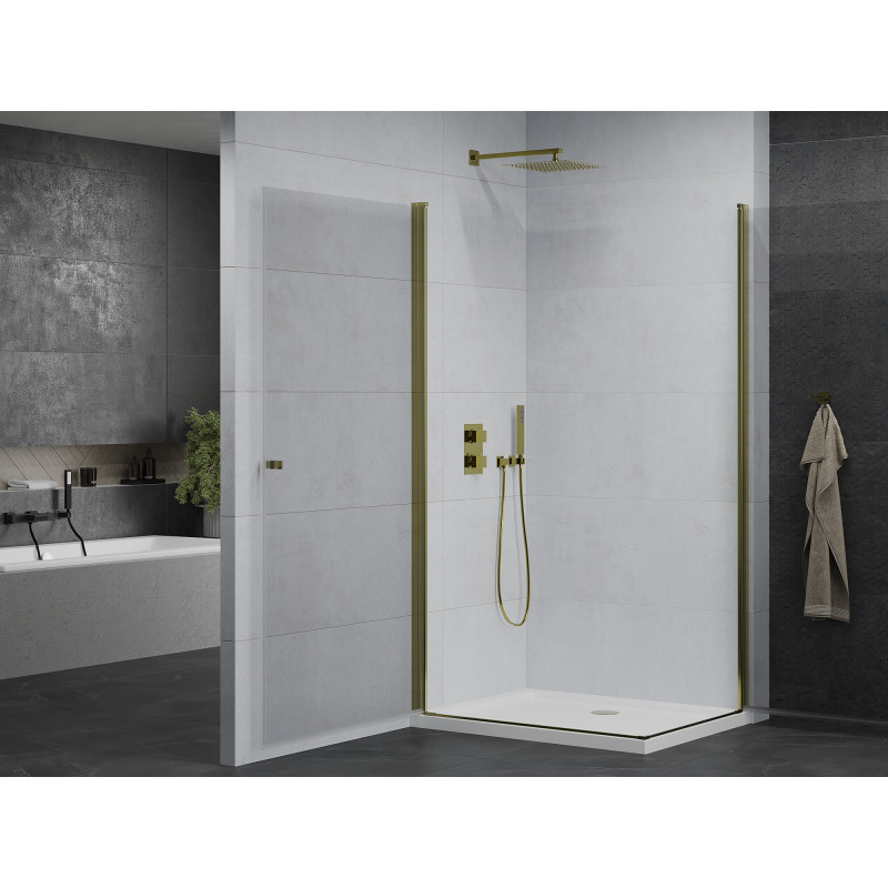 Mexen Pretoria Dubbele draaideur douchecabine 80 x 70 cm, transparant, goud + Flat douchebak - 852-080-070-50-02-4010G