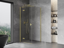 Mexen Mist H T Duschkabine mit Schwingtür links 90 x 90 cm, transparent, gebürstet gold - 8A5T-090-090-55-00-L