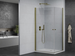 Mexen Pretoria Duo cabina doccia battente 80 x 70 cm, trasparente, oro + piatto doccia Flat - 852-080-070-50-02-4010G