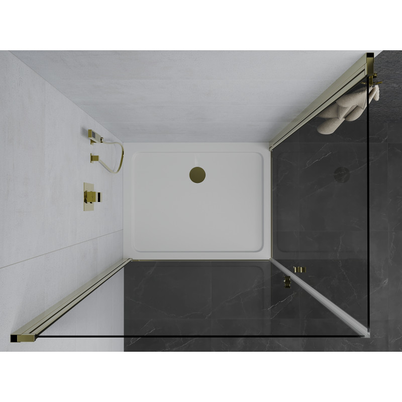 Mexen Pretoria Duo Duschkabine 80 x 70 cm, transparent, Gold + Flat Duschwanne - 852-080-070-50-02-4010G