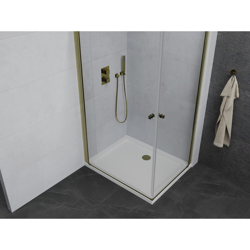 Mexen Pretoria Duo hinged shower cabin 90 x 80 cm, transparent, gold + Flat tray - 852-090-080-50-02-4010G