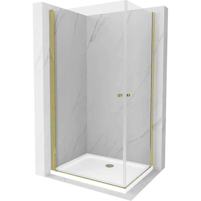 Mexen Pretoria Duo duschkabin med svängdörrar 90 x 80 cm, transparent, guld + Flat brunn - 852-090-080-50-02-4010G