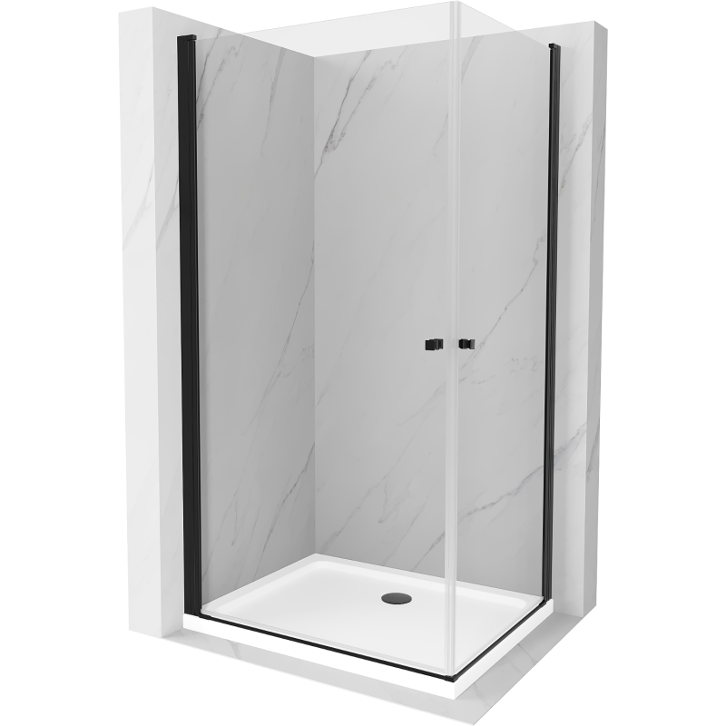 Mexen Pretoria Duo cabina de duche articulada 80 x 70 cm, transparente, preta + base plana - 852-080-070-70-02-4010B