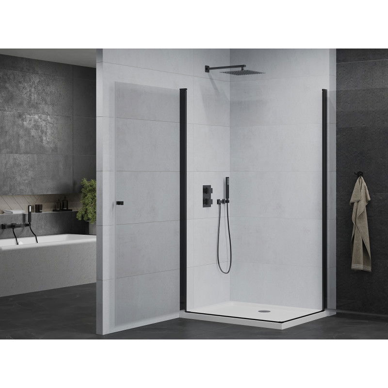 Mexen Pretoria Duo Pivot Shower Enclosure 80 x 70 cm, Transparent, Black + Flat Tray - 852-080-070-70-02-4010B