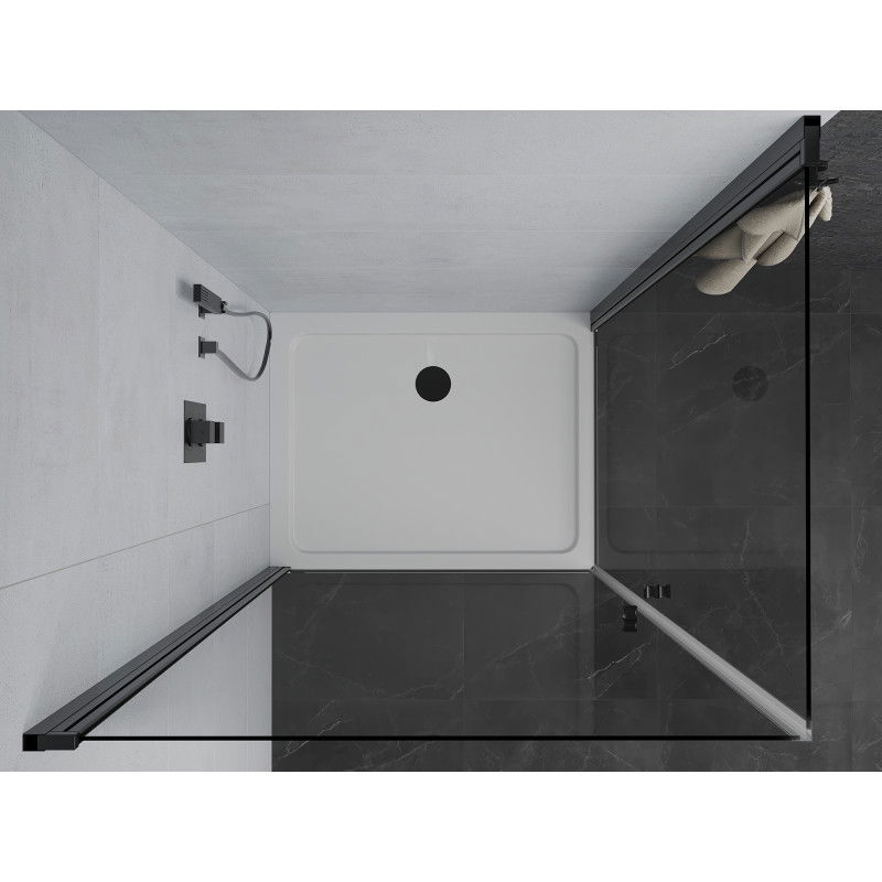 Mexen Pretoria Duo cabine de douche pivotante 80 x 70 cm, transparent, noir + receveur de douche Plat - 852-080-070-70-02-4010B