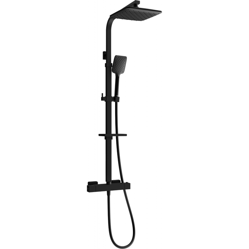 Mexen CQ62 exposed shower set with rain showerhead and thermostatic mixer, black - 772506295-70