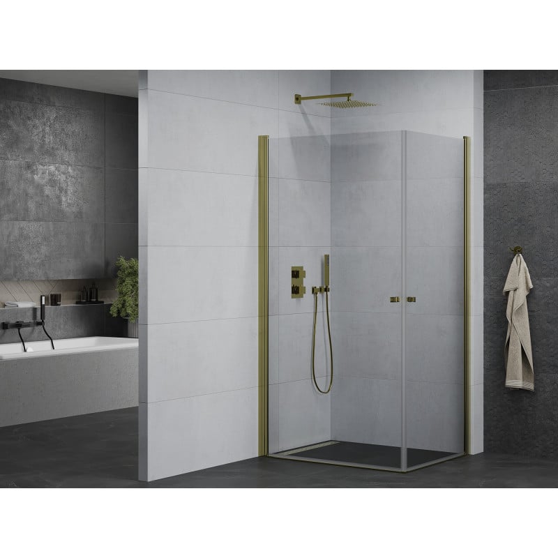 Mexen Pretoria Duo cabina doccia a battente 100 x 90 cm, trasparente, oro - 852-100-090-50-00-02