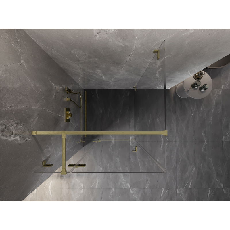 Mexen Lunar T cabina de ducha abatible izquierda 90 x 90 cm, transparente, oro cepillado - 834T-090-090-55-00-L