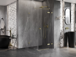 Mexen Lunar T atverama dušas kabīne labā 80 x 80 cm, caurspīdīga, zelta matēta - 834T-080-080-55-00-P